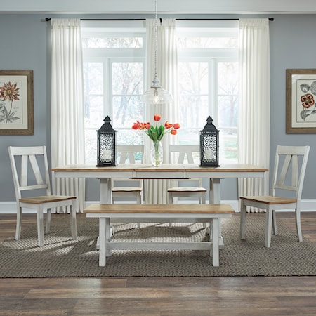 Transitional 6-Piece Trestle Table Set with Bench