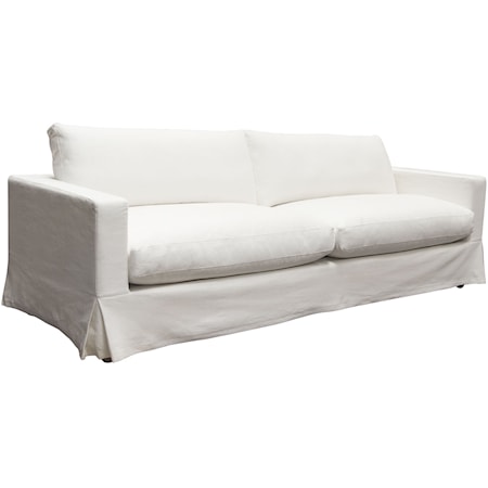 Slip-Cover Sofa In White Natural Linen