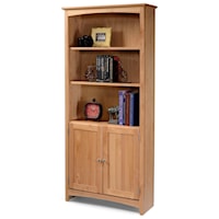 Solid Wood Alder Bookcase with Doors and 2 Shelves