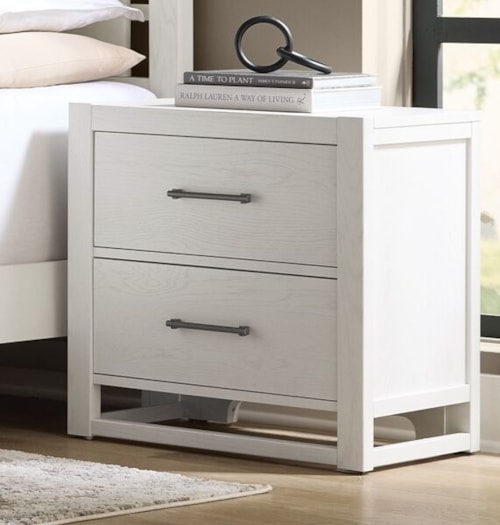 Transitional 2-Drawer Nightstand with Metal Bar Hardware