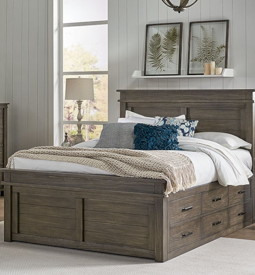 Transitional Queen Captain Bed with 9 Drawers