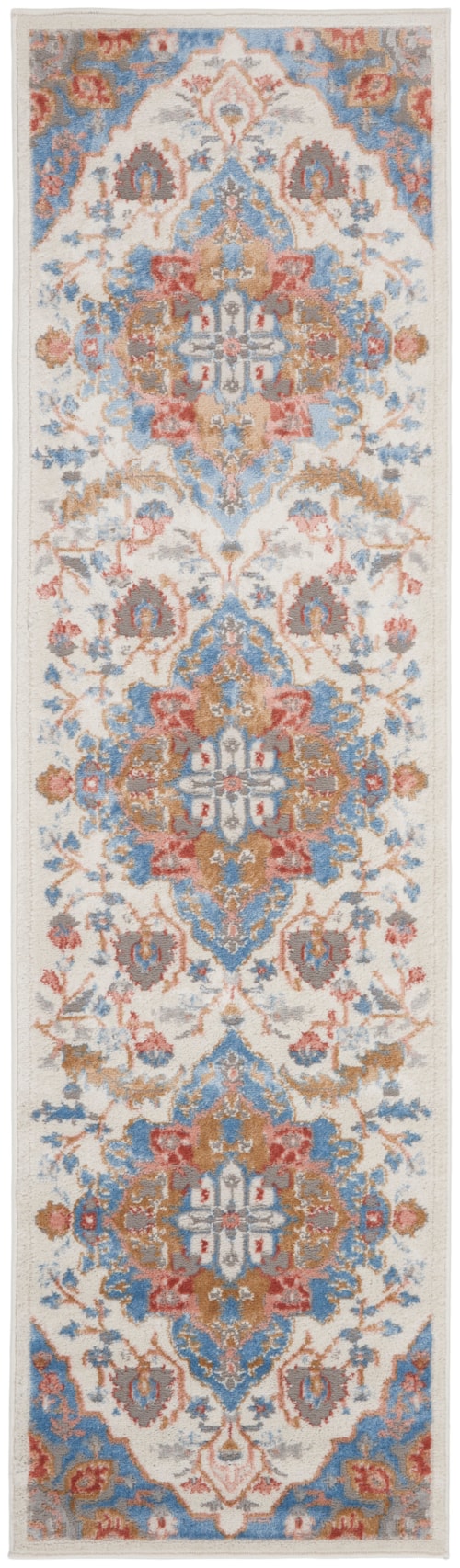 2'3" x 7'6" Ivory Blue Runner Rug