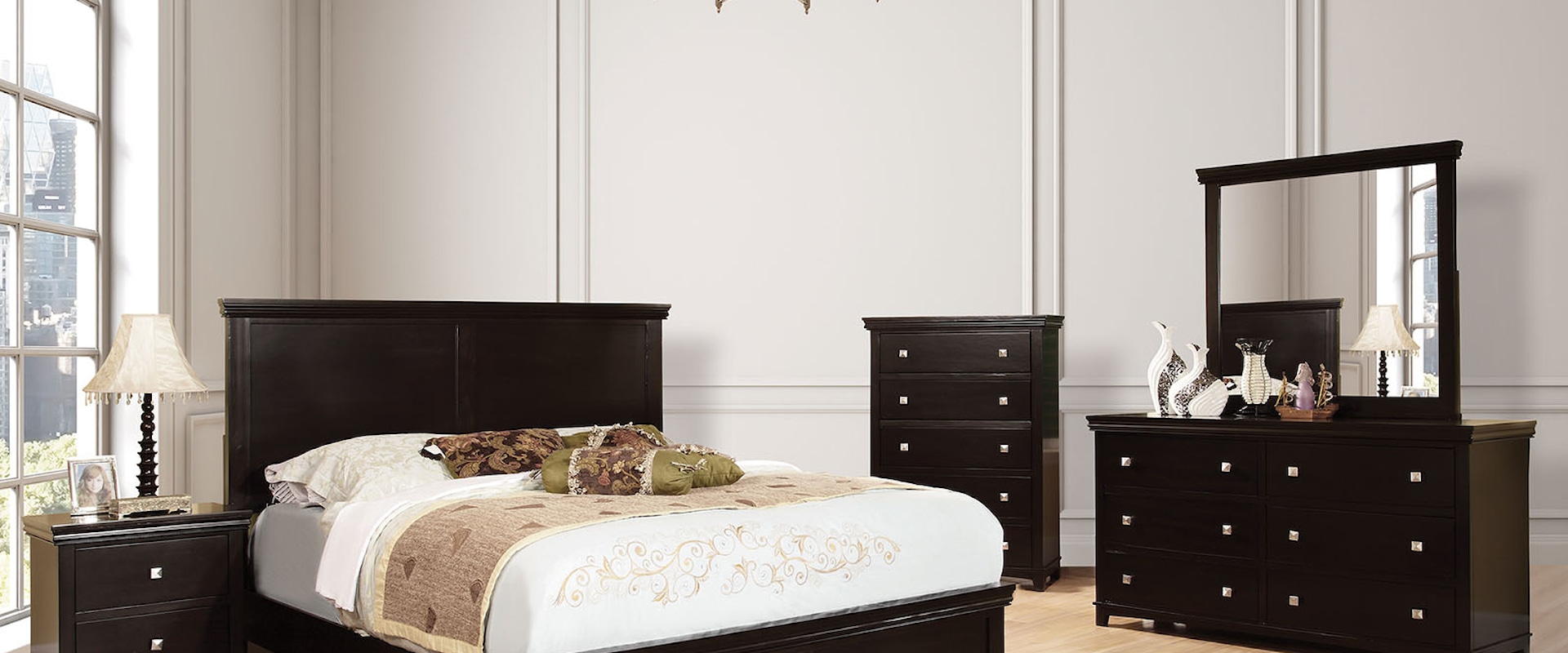 Transitional 5 Piece Queen Bedroom Set with 2 Nightstands