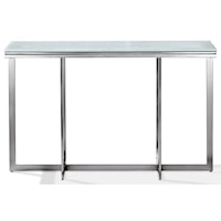 Metal Media Console Table with Crackled Glass Top in Ultra White