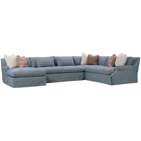 Casual 3-Piece Sectional Sofa with Slipcover and Throw Pillows