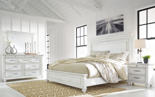 King Panel Bed, Dresser, Mirror And 2 Nightstands