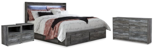 King Storage Bed, Dresser And 2 Nightstands