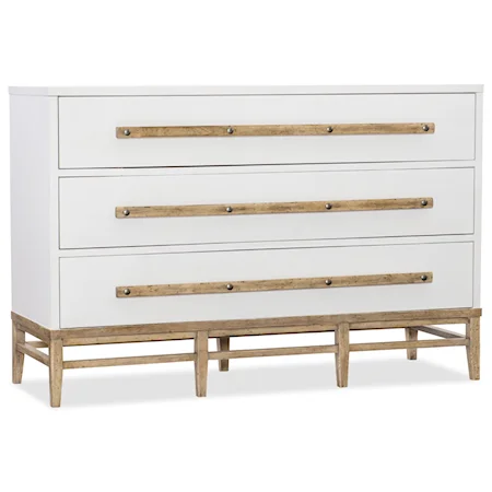Contemporary 3-Drawer Chest with Wooden Bar Pulls