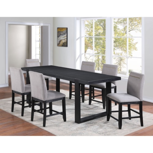 Contemporary 7-Piece Pub Table Set with Upholstered Chairs