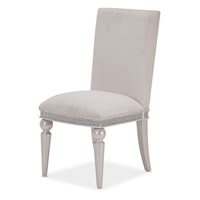 Glam Upholstered Dining Side Chair with Ornate Tapered Leg