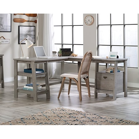 Transitional L-Shaped Desk with File Drawer