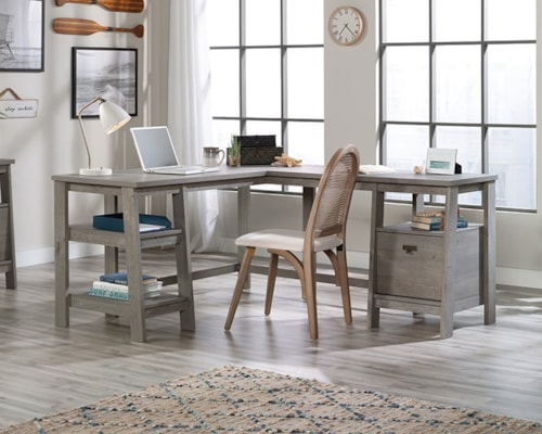 Transitional L-Shaped Desk with File Drawer