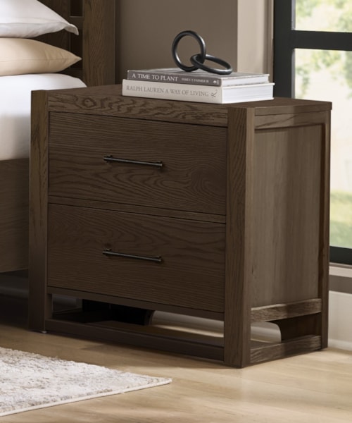 Transitional 2-Drawer Nightstand with Metal Bar Hardware