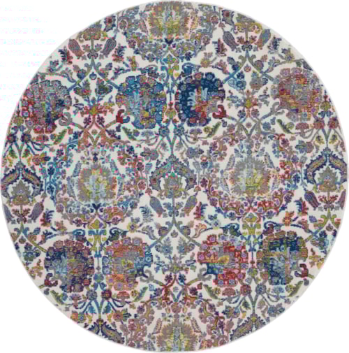 4'  Ivory/Blue Round Rug