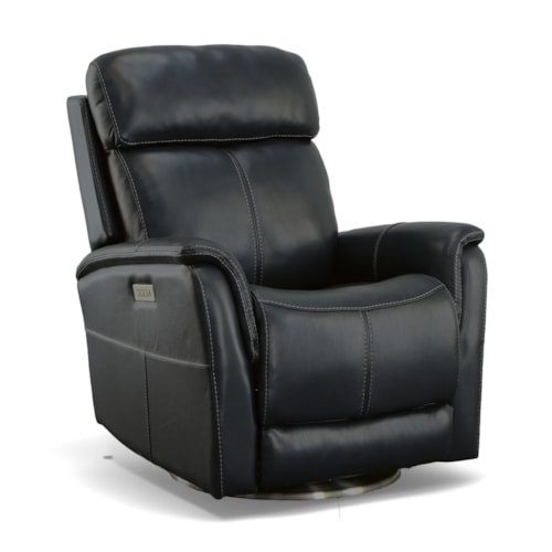 Contemporary Swivel Recliner with Power Headrest & Lumbar