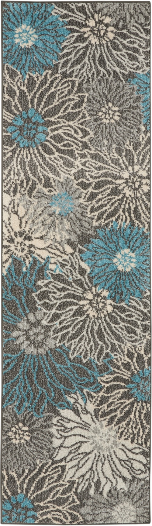 2'2" x 7'6" Charcoal/Blue Runner Rug