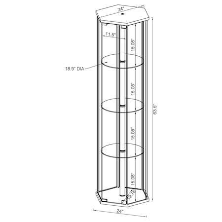 4-shelf Hexagonal Glass Curio Cabinet