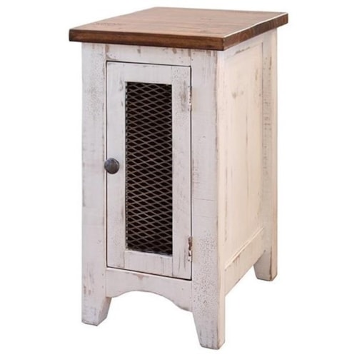 Rustic Chairside Table with Mesh Panel Door