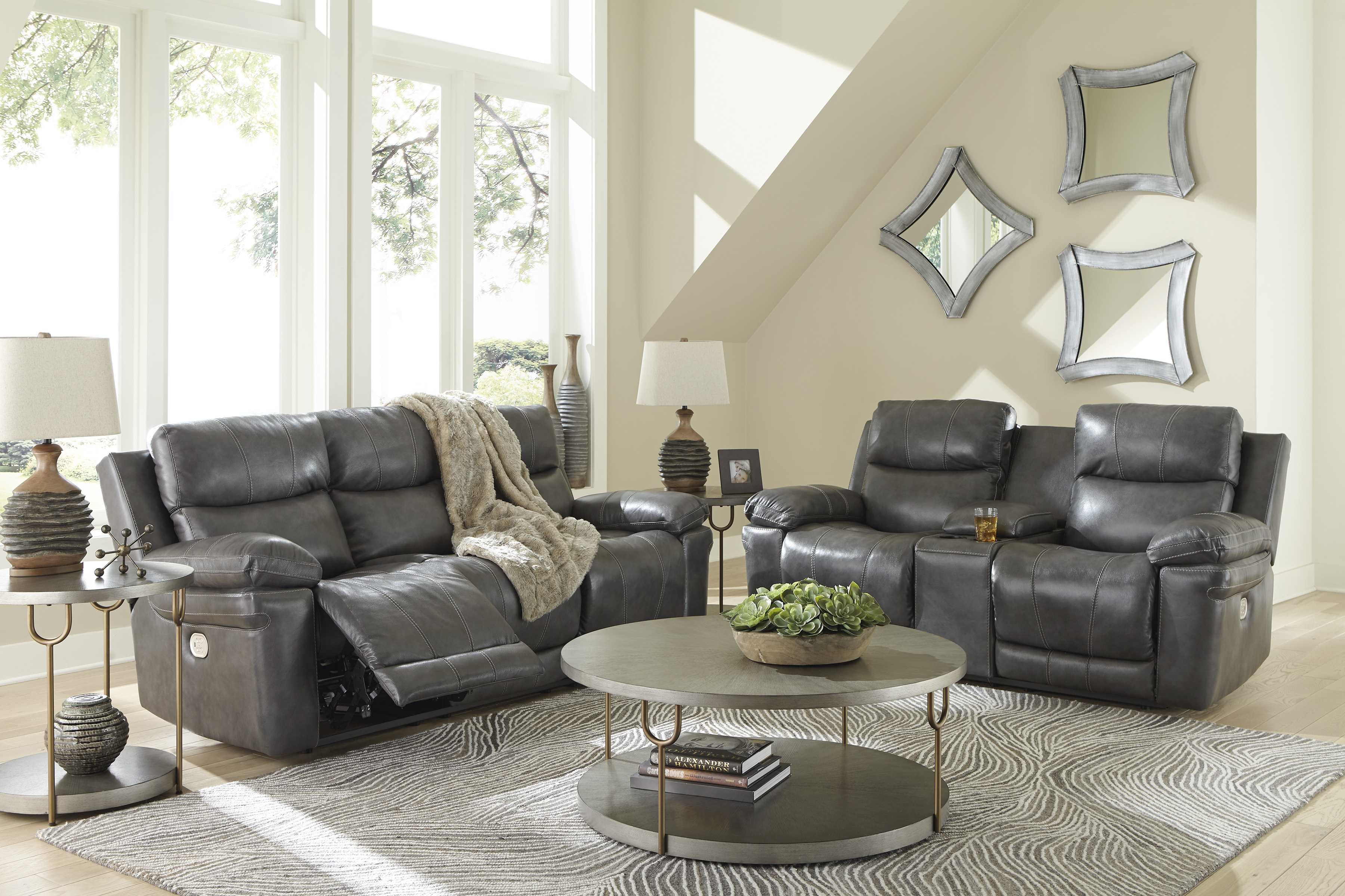 Signature Design by Ashley Edmar U6480615 Power Reclining Sofa with Power Headrests Standard