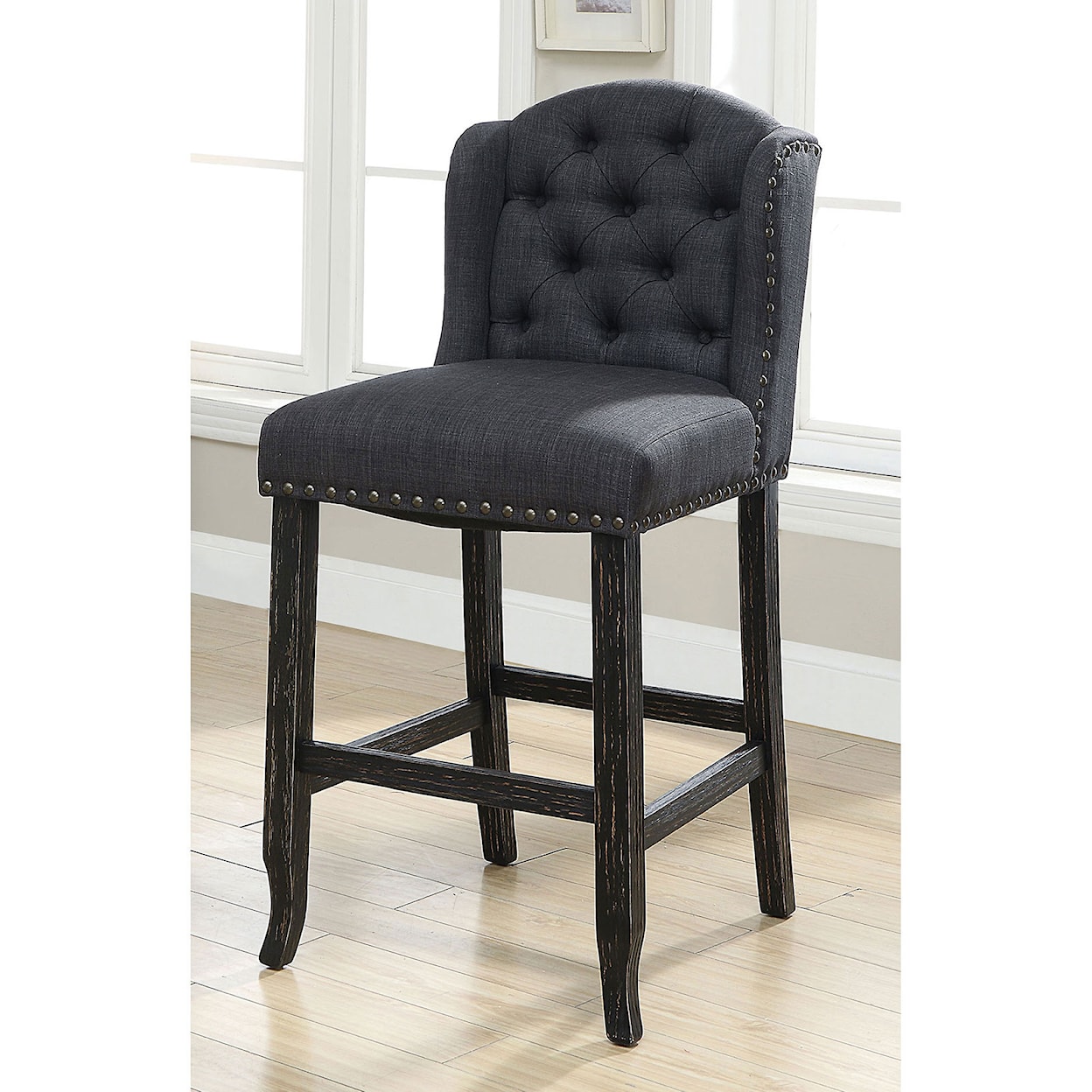 Furniture of America Sania III Set of 2 Wing Back Bar Height Chairs