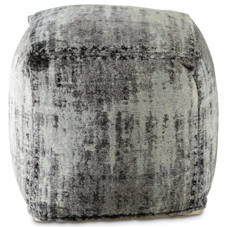 ZELL GREY WHITE HANDWOVEN POUF |