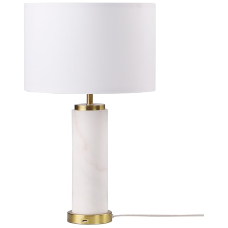 25-inch Drum Shade Marble Body Table Lamp