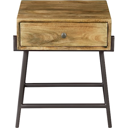One Drawer Iron Base Side Table