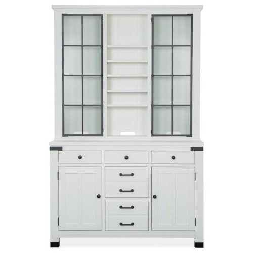 Farmhouse Industrial Buffet & Hutch Set with Wine Bottle Storage