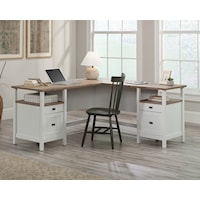 Farmhouse 4-Drawer L-Shaped Desk with Open Shelf Storage