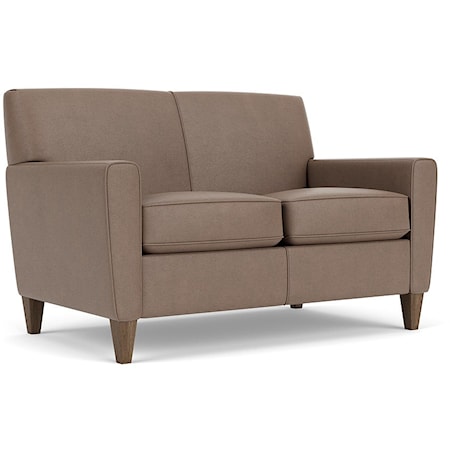 Casual Loveseat with Track Armrests & Exposed Wood Legs