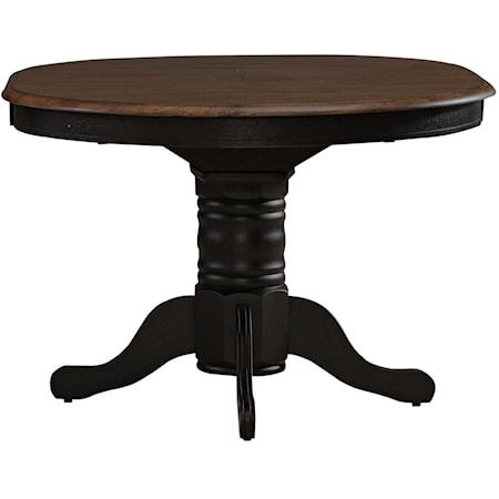 Transitional Oval Pedestal Dining Table with Table Leaf