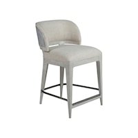 Contemporary Upholstered Counter Stool with Silver Leaf Finish