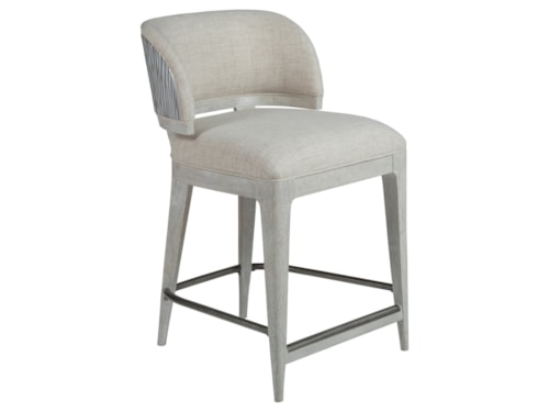 Contemporary Upholstered Counter Stool with Silver Leaf Finish