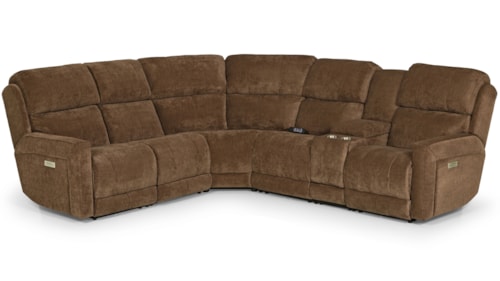 Casual Power Reclining Sectional Sofa with Entertainment Console