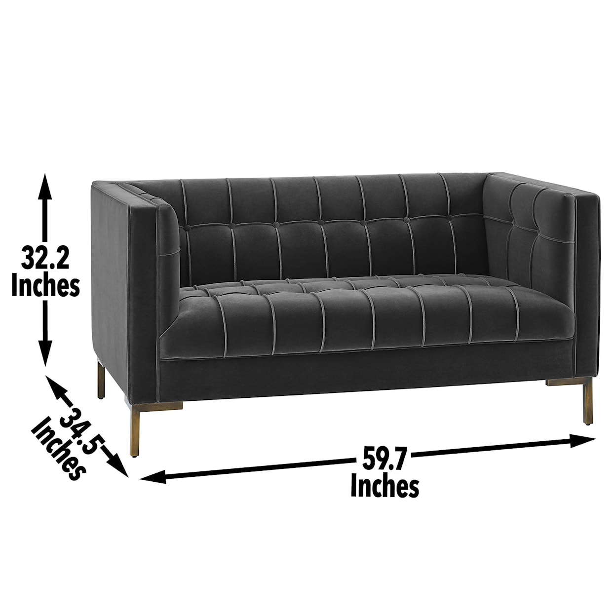 Prime Isaac Gray Velvet Loveseat