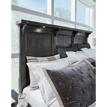 Queen Lighted Panel Bed with Bench