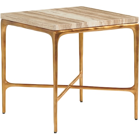 Menlo Park Metal End Table With Stone Top