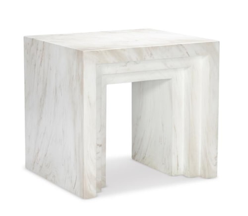 Contemporary Faux Marble End Table with Architectural Details