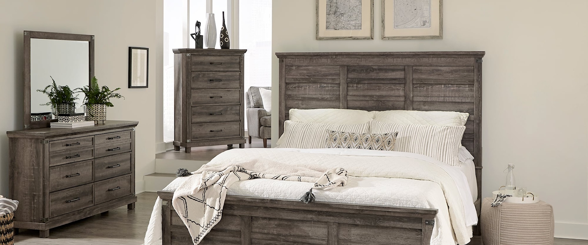 Modern Farmhouse Queen Panel Bed 4-Piece Bedroom Set