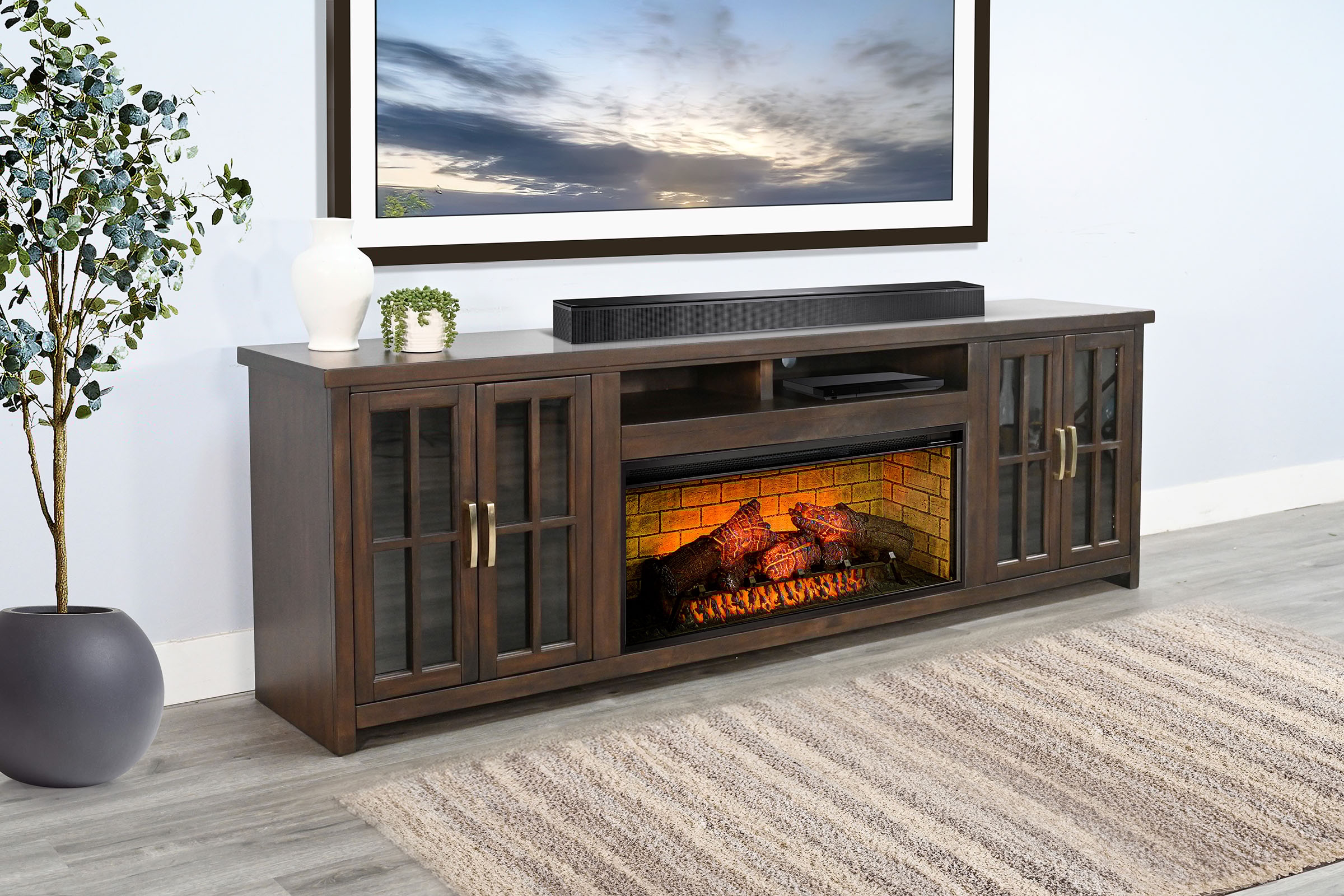 98" Media Console With Electric Fireplace