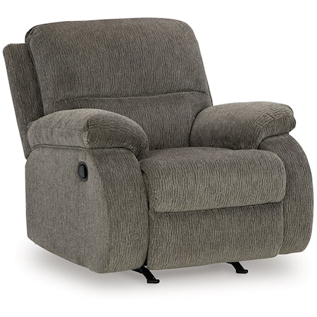 Contemporary Rocker Recliner with Pillow Armrests