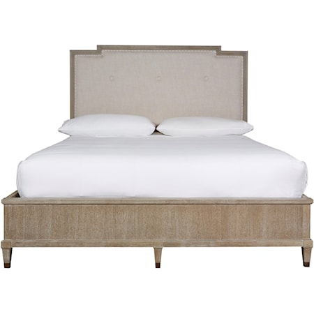 Transitional King Bed with Upholstered Headboard