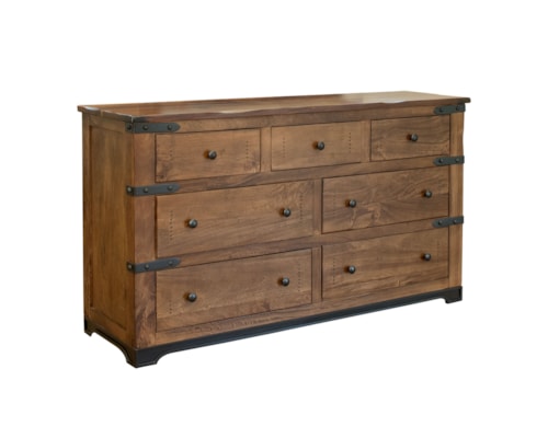 Rustic 7-Drawer Dresser with Wrought Iron Base