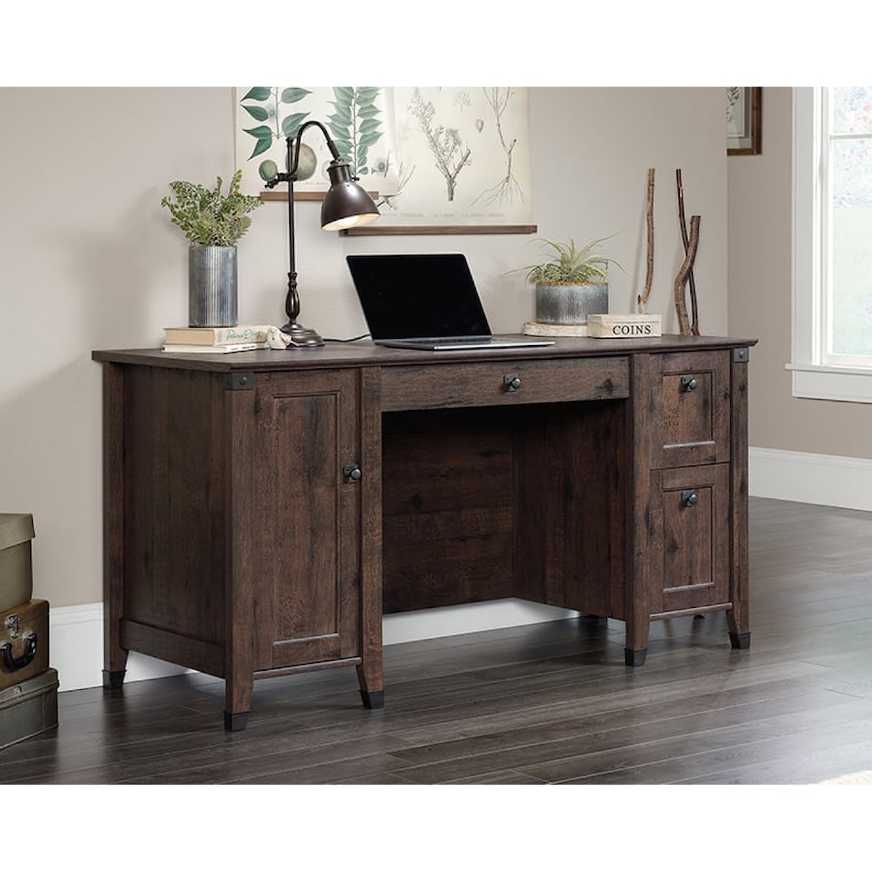 Sauder Carson Forge Computer Desk with File Drawer