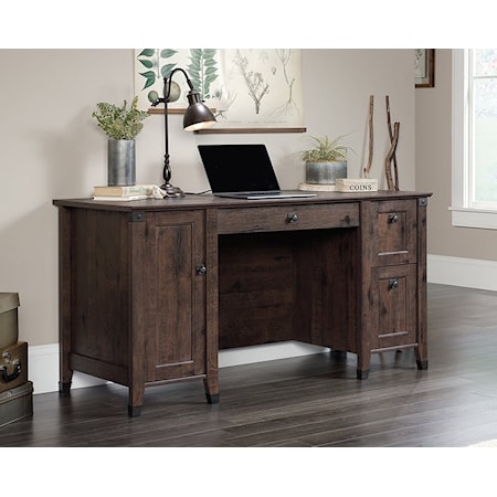 Rustic Double Pedestal Computer Desk with File Drawer