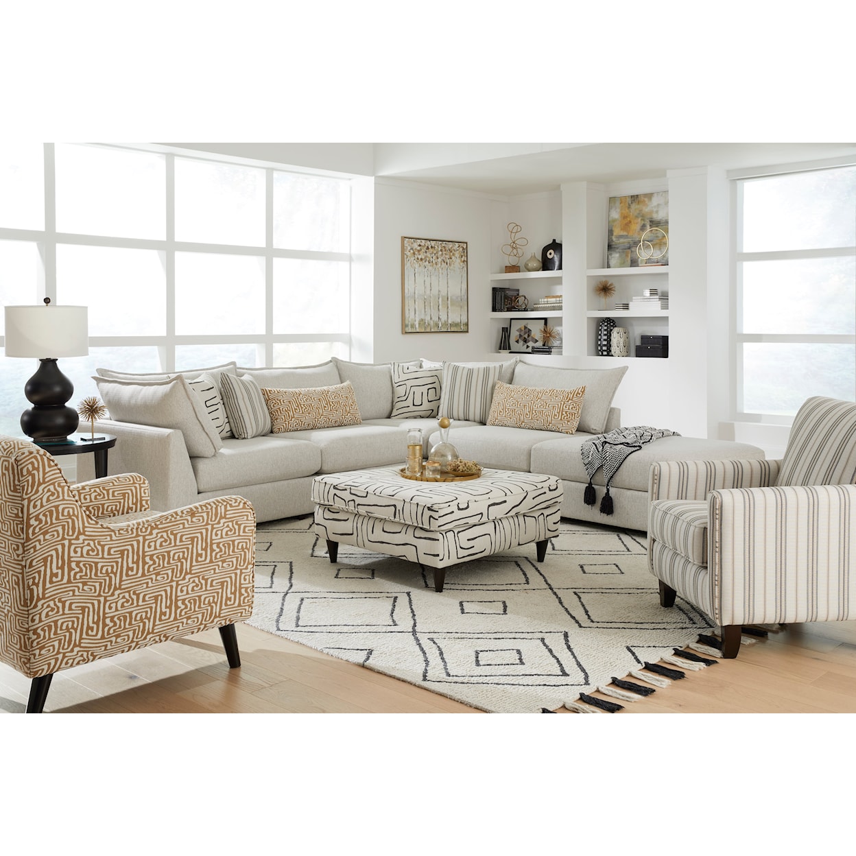 Fusion Furniture 7004 DURANGO PEWTER Sectional with Ottoman