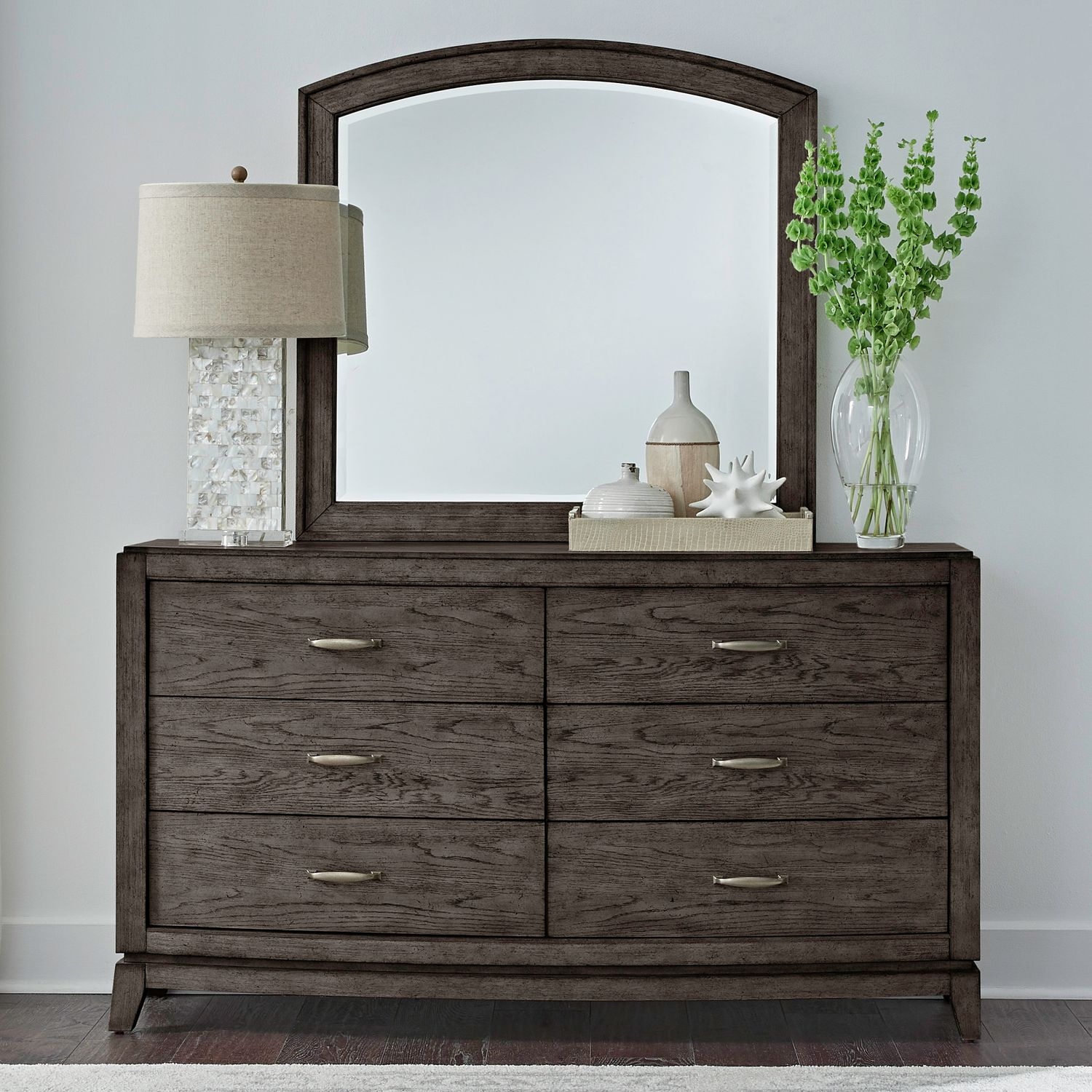 Liberty Furniture Avalon 6-Drawer Dresser and Arched Mirror