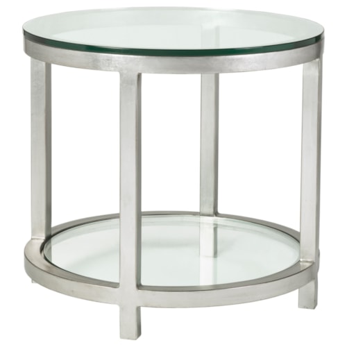 Per Se Round End Table with Glass Top and One Shelf
