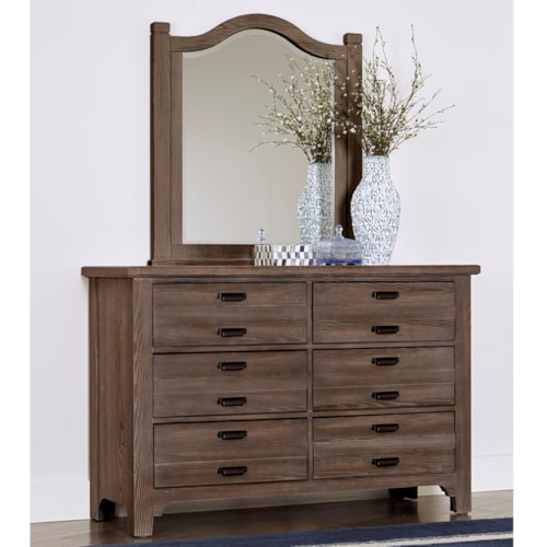 Transitional 6-Drawer Dresser and Arched Mirror
