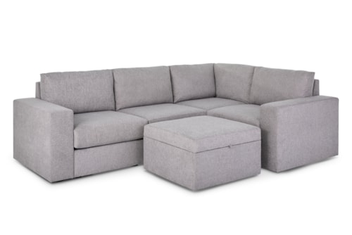 Flex 4-Seat Sectional Sofa with Wide Arm and Storage Ottoman - Pebble